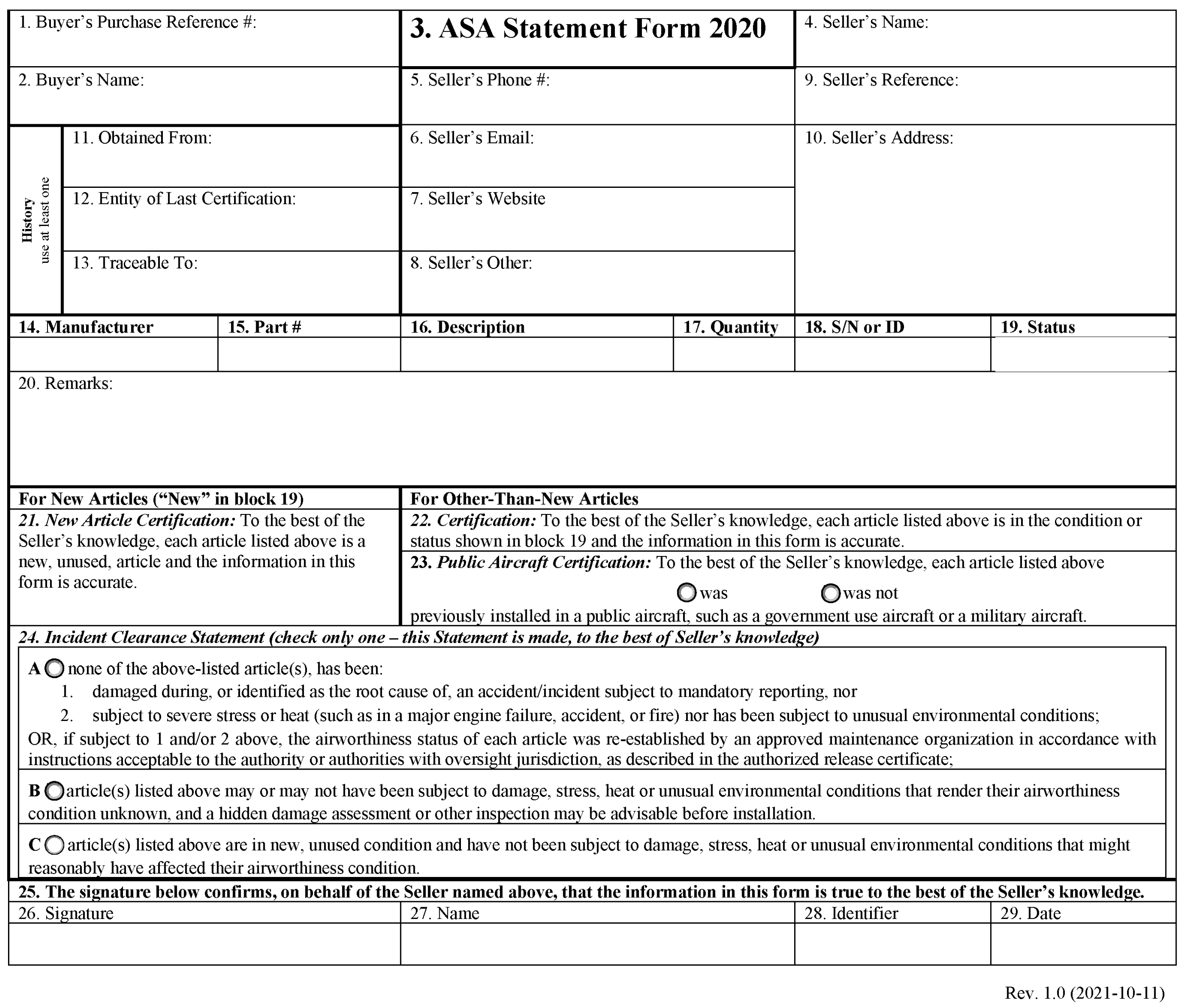 ASA Statement Form 2020